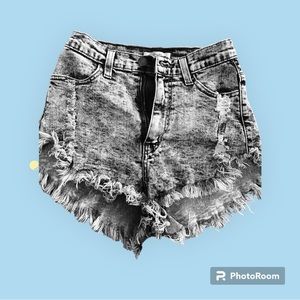 Washed look blue jean shirt shorts